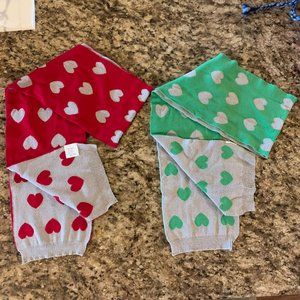Two Christmas Heart Scarves Red & Green